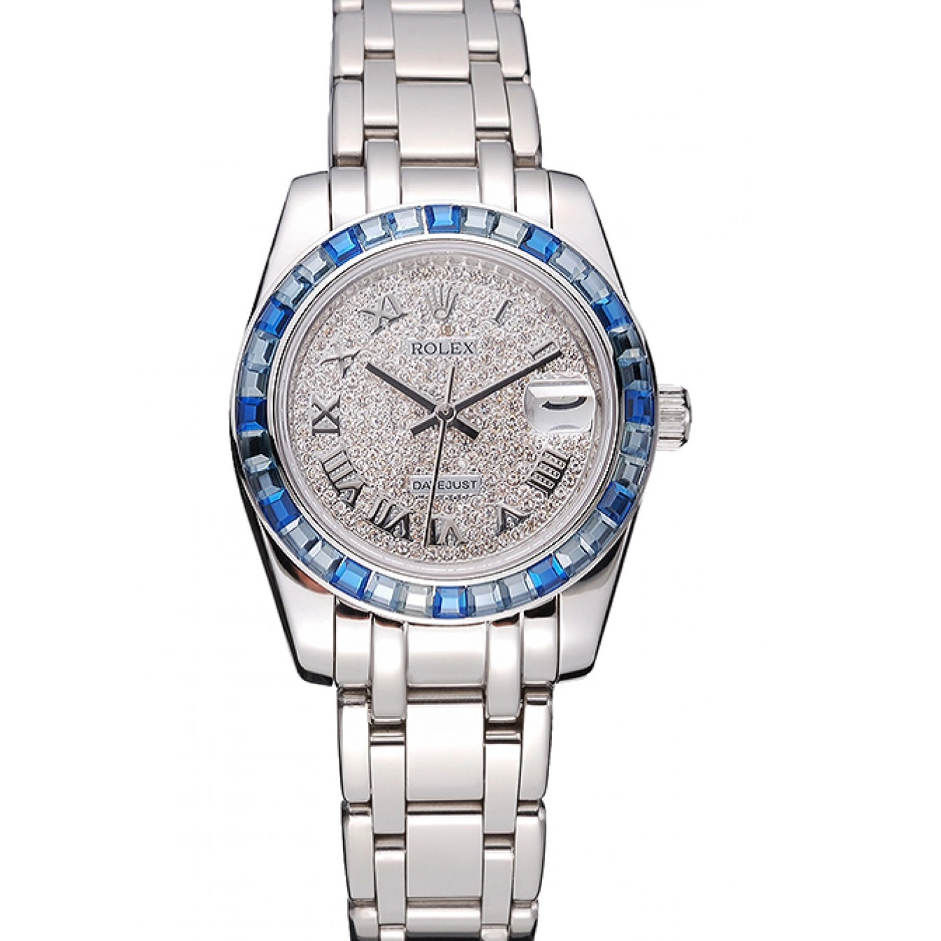 Aaa replica watch And Dial Rolex Jewels Datejust Stainless Diamond Bezel Bracelet Steel Blue 622834 Case 0825
